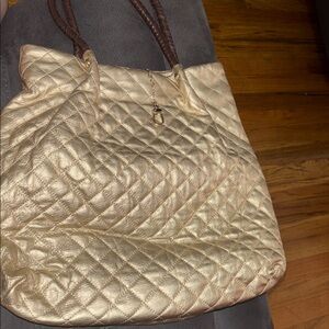 DKNY Gold Quilted Leather Braided Handle Tote - in great condition